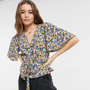 ASOS Short Sleeve Tea Blouse in Bright Floral Print